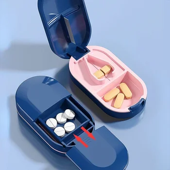 보이지 않는 보관함 포함 알약 커터, 휴대용 2 in 1 미니 약물 정제, 의약품 방진 분배기, 분쇄기 알약 상자