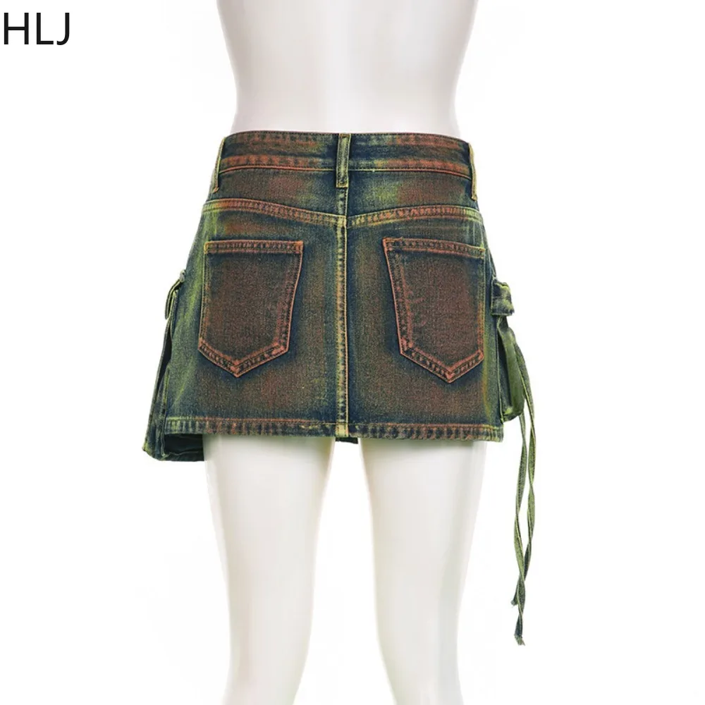 HLJ Fashion Y2K Streetwear Women High Waist Button Denim Skirts Casual Female Pocket Mini Skirts Female Vintage Cowboy Bottoms