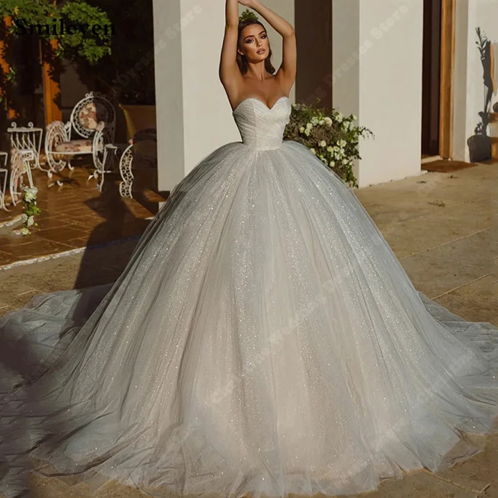 2025 Bright Tulle Women Wedding Dresses Sequin Printing Bridal Gowns Mopping Length Princess Party Vestidos De Novias Customized 3