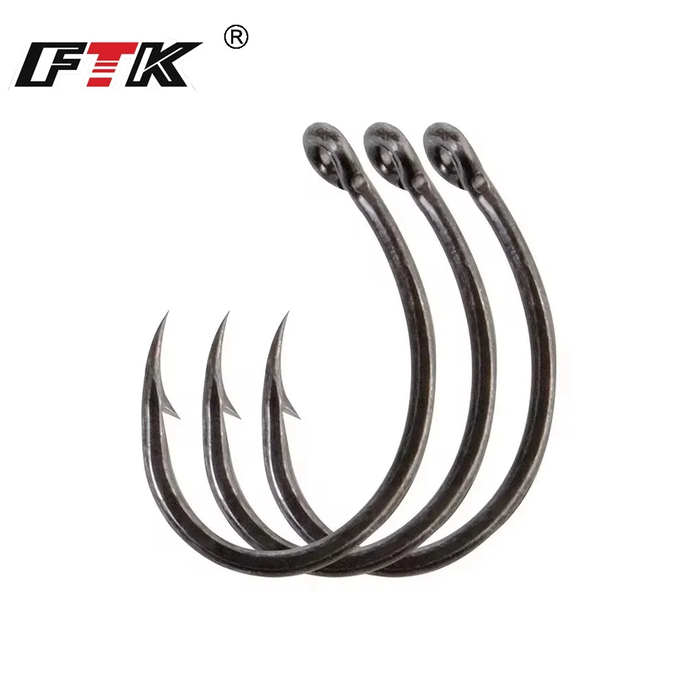 FTK 6-9PCS High Carbon Steel Fishing Hooks With Ring Size 2# 4# 6# 8# Barbed Single Carp Hook Fishing Accessories