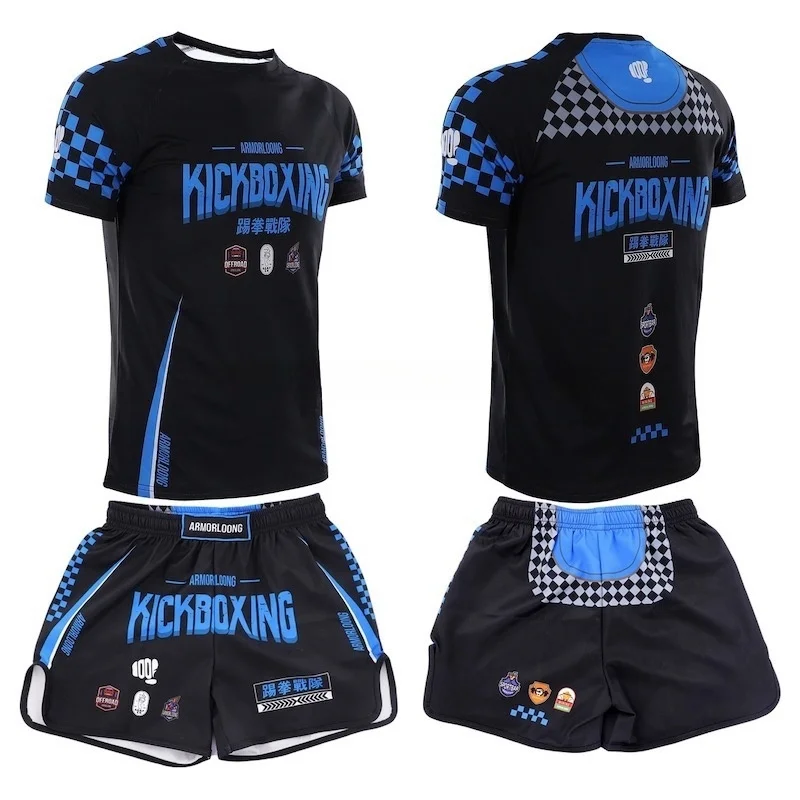 Muay Thai Shorts and T Shirt Set Multi Colors Cage Fighting Kickboxing Boxing Shorts Men Women Gym Martial Arts Training Uniform 2