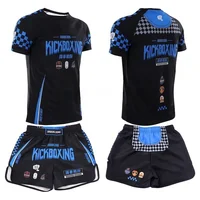 Muay Thai Shorts and T Shirt Set Multi Colors Cage Fighting Kickboxing Boxing Shorts Men Women Gym Martial Arts Training Uniform 2