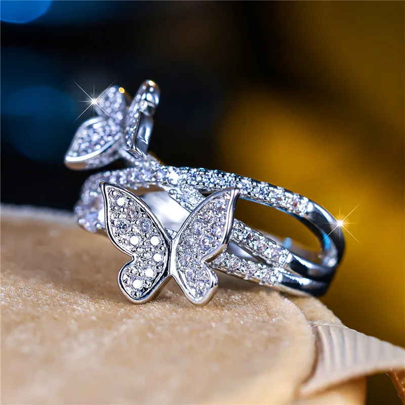 Women's Butterfly Ring - 925 Sterling Silver With Aquamarine Stone & Rhinestones, Sizes 6-10 - View #9