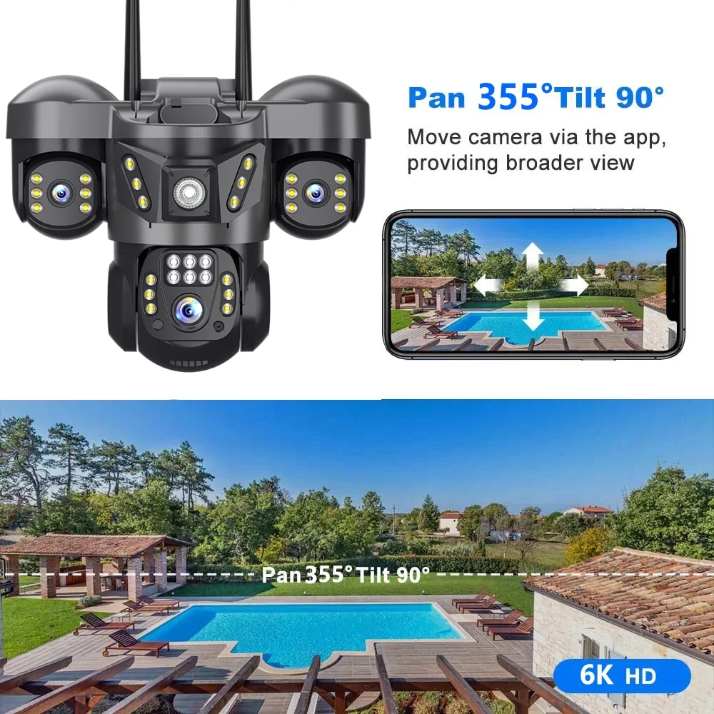 4G SIM Three lens Security Camera 15MP Outdoor CCTV Auto Tracking Night Vision Full Color Waterproof Motion Detection IP Camera 3