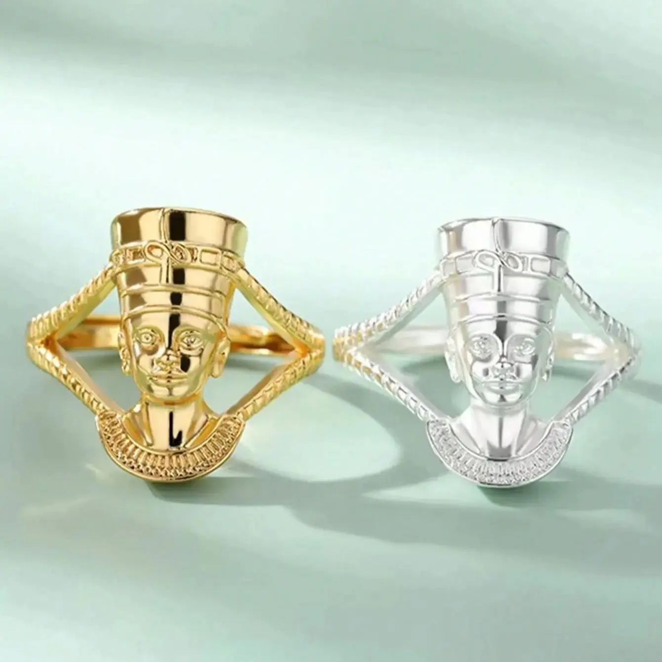 Vintage Egyptian Queen Goddess Ring Gold Plated Stainless Steel