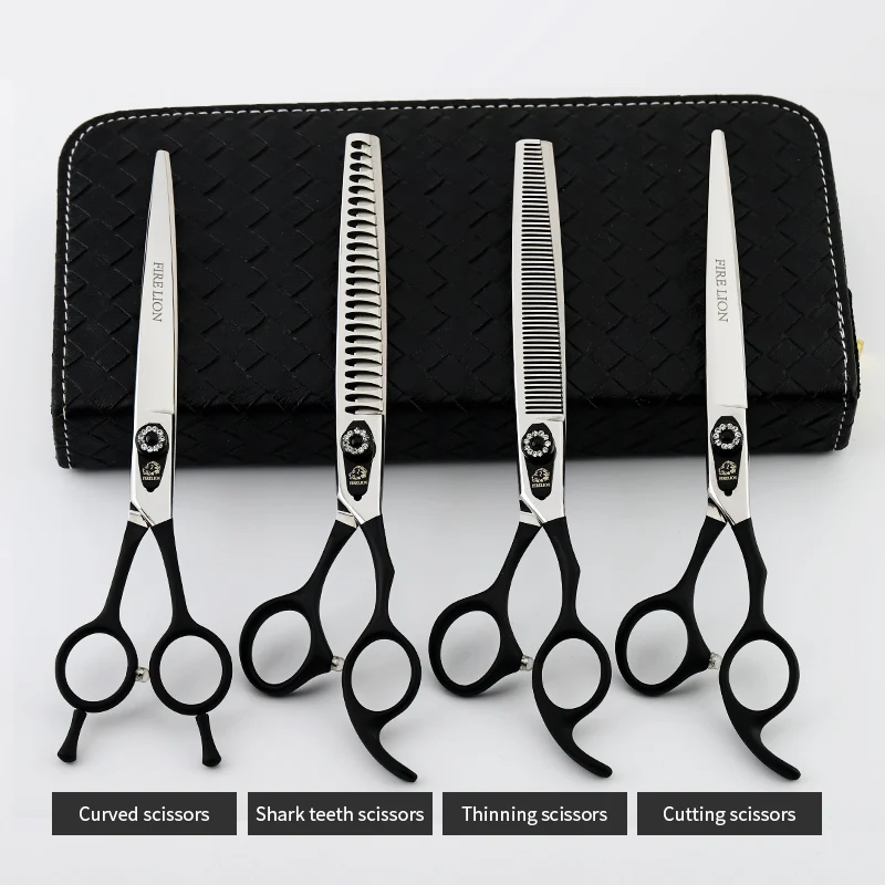 Dog Grooming Scissors FIRELION 7.0/7.5 Inch 440c Steel Professional Dog Cutting Thinning Curved Scissors Animals Pet Grooming Scissors for Dogs