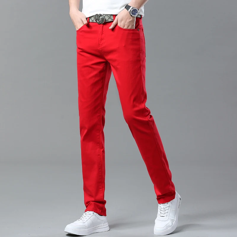 White Jeans Men's Fashion Straight Elastic Cotton Denim Pants Spring Autumn All-match Business Casual Trousers Male Clothes 5