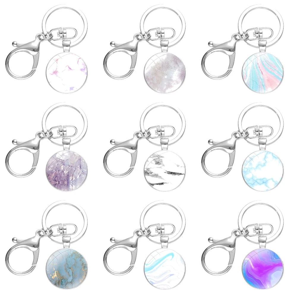 

marble Cartoon Fashion Creative Design Keychain Handmade Glass Cabochon Key Ring Holder Pendant Key Chains