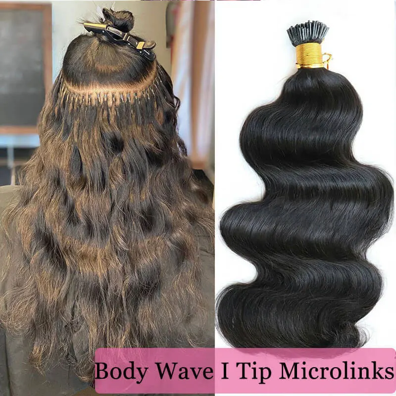 Hair Extensions Human Hair Body Wave I Tip Microlinks Brazilian Remy Bulk 100% Human Natural Black Color For Women