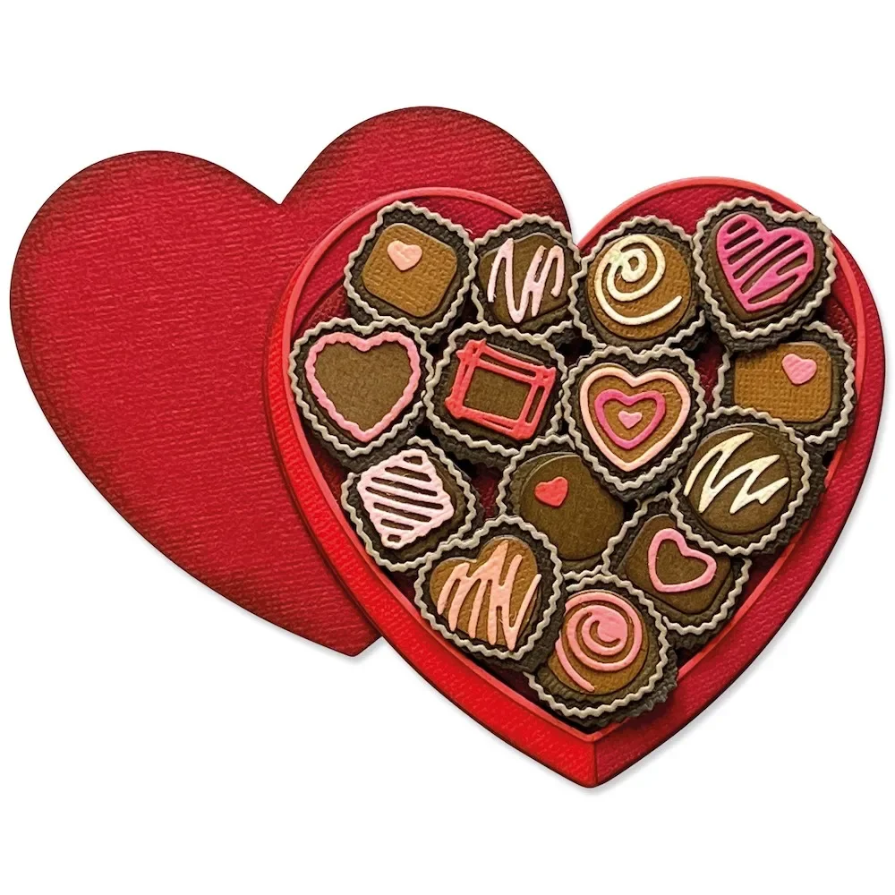 

2023 December New Retro Valentine's Day Heart Shaped Chocolate Box Metal Cutting Dies For DIY Making Greeting Card Scrapbooking
