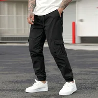 New cargo pants men's drawstring multi-pocket pants leisure sports fashion solid color outdoor leisure sports corset pants 2