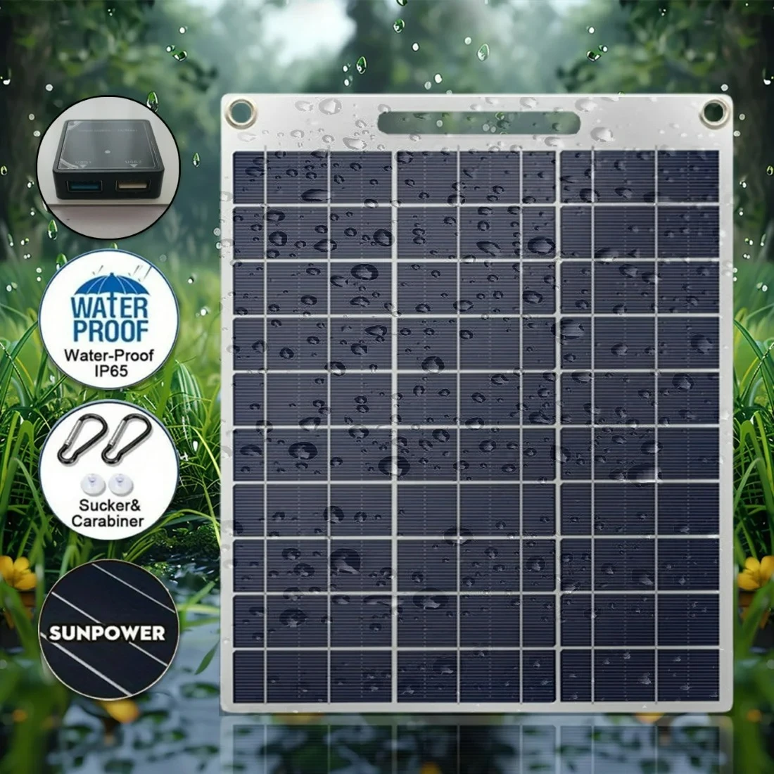 Caricatore Solare Portatile 5V 15W 20W con Doppia Porta USB, Ricarica Rapida, Impermeabile, Power Bank Solare per Campeggio, Escursionismo, Emergenze all'Aperto - Image 2