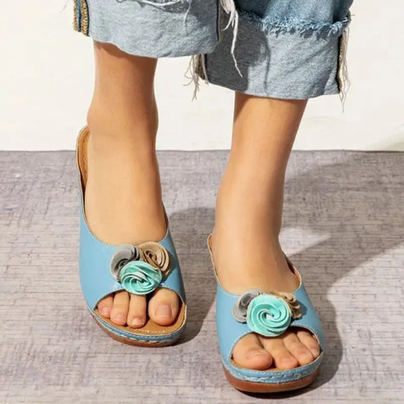 Women New Flower Sandals 2023 Wedge Heels Summer Shoes Women Outdoor Slippers Female Soft Bottom Heeled Sandals Summer Footwear