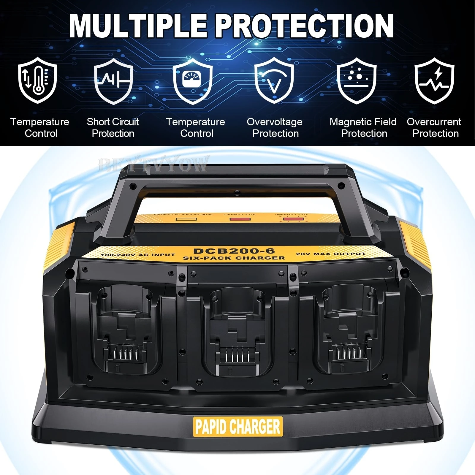 Rapid Charger Station Compatible with Dewalt 12V/20V/60V Battery 6 Ports Simulta