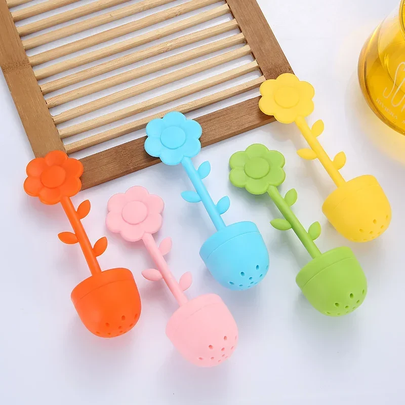 Sunflower Silicone Tea Infuser Strainer Fine Mesh Food Grade Tea Leak Filter Maker Flower Pot Design Multi Color Teaware
