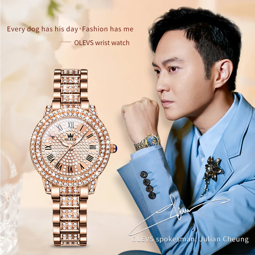 OLEVS 9943 Women's Watches Fashion Original Quartz Wrist Watch For Women Roman Inlaid Zircon Dial Waterproof Ladies Watch 2