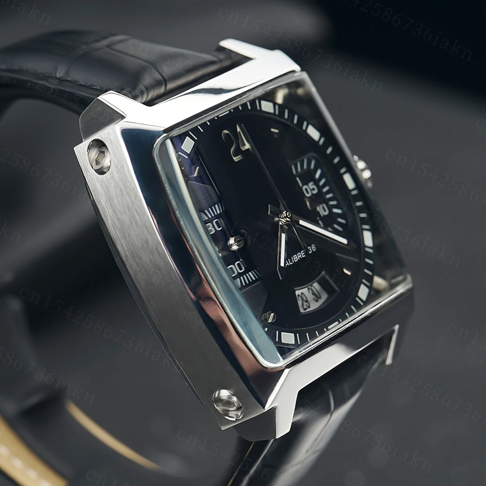 2022Fashion New Men's Color Bar Square Dial Sapphire Mirror Stainless Steel Leather Strap Sports Leisure Waterproof Quartz Watch
