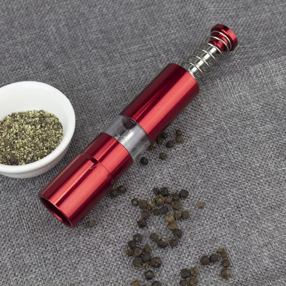 Hand Driven Metal Pepper Grinder/Salt Mill&Muller,Portable Thumb Push Aluminium Case,Stainless Steel Core