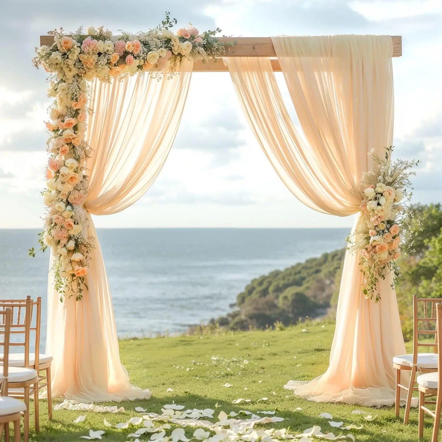 Wedding Arch Draping Fabric, 1 Panel 6/10M Champagne Sheer Backdrop Curtain Wedding Arch Decorations for Party Ceiling