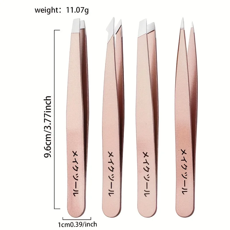 4pcs 로즈 골든 핀셋 눈썹 클립 속눈썹 연장 고급 플랫 슬랜트 포인트 눈썹 뷰티 세트 스테인레스 스틸 클립