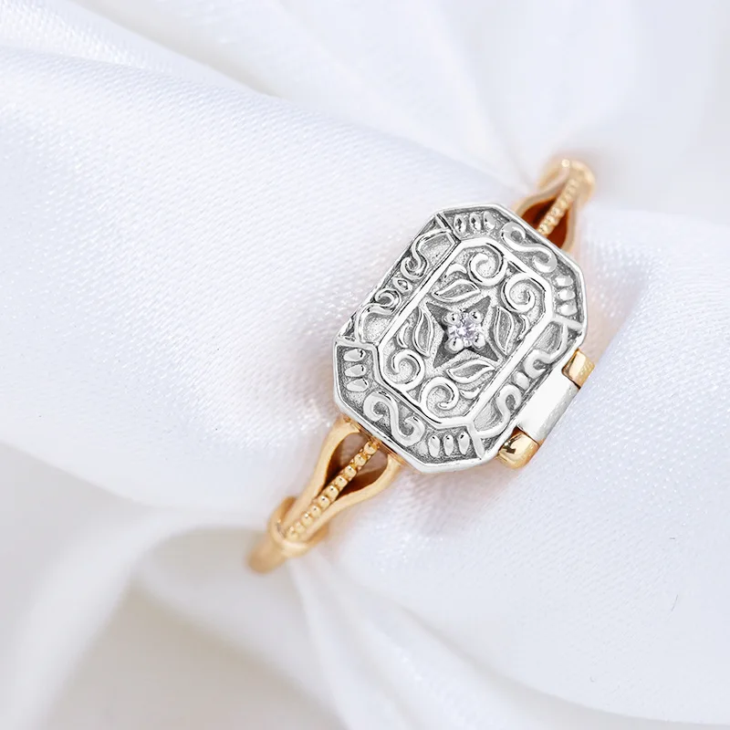 LAMOON Vintage Rings For Women 925 Sterling Silver Ring Gold Vermeil Jewelry Elegant Retro Pattern Box Shape Brithday Gift RI012