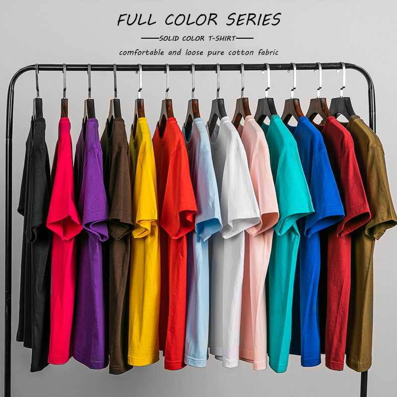 100% Cotton Solid Tshirts Men Woman Short Sleeve Fashion Brand Trend Couple Clothing Tees Customized Candy Color Summer Tops