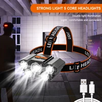 USB Rechargeable LED Headlamp, 5 Lamp Beads, 4 Modes, Built-in Rechargeable Lithium Battery, Lightweight Design Headlight, Elast 1