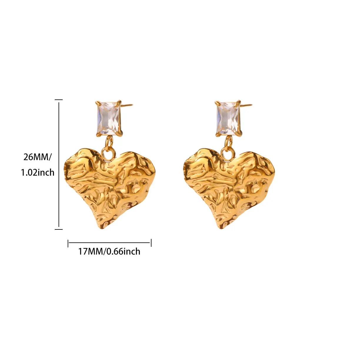 Heart Stud Earrings for Women Girls Cubic Zirconia Gold Color Stainless Steel
