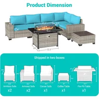 7-Piece Outdoor Patio Furniture Set with 55,000 BTU Fire Pit Table, PE Wicker Rattan Sectional Sofa Patio Conversation Set 2