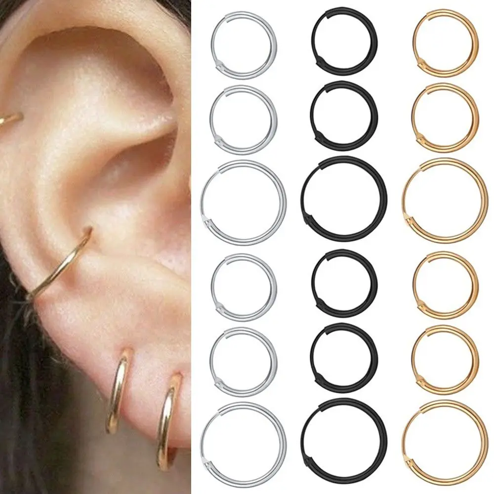 

Small Circle Hoop Earrings Silver Color Gold Punk Ear Rings Women Men Goth Stud Earrings Hip Hop Jewelry Cartilage Piercing Loop