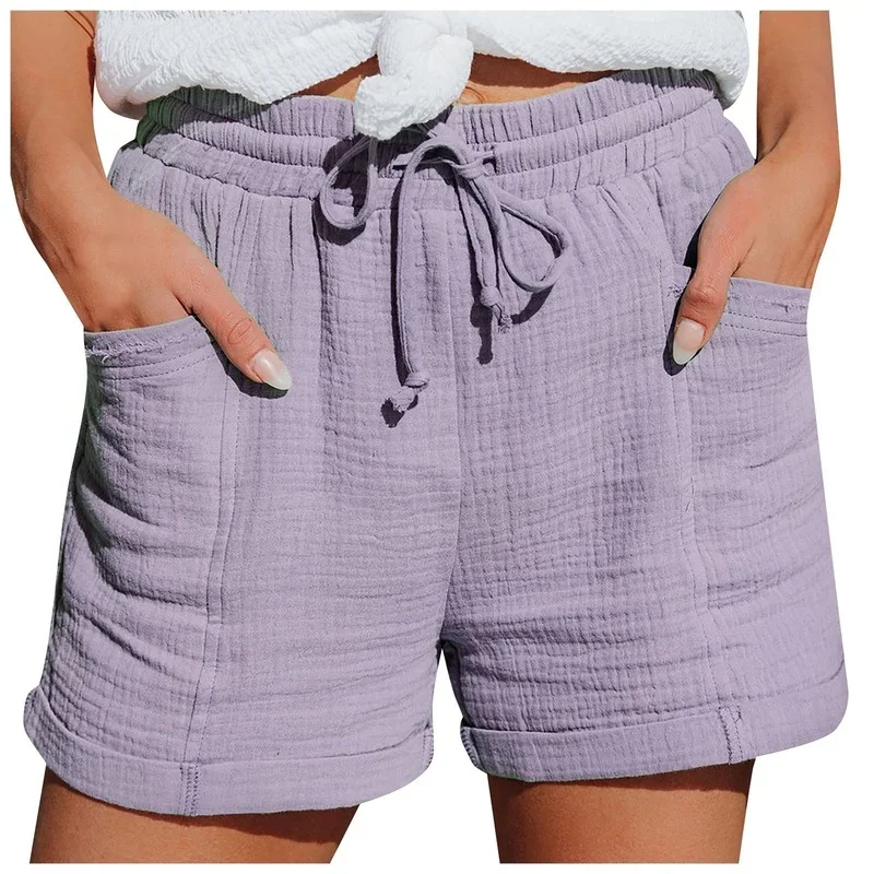 Women Loose High Street Lace Up Solid Casual Shorts 2024 New Summer High-waisted Female Fresh Wide-leg Pleated Shorts Streetwear