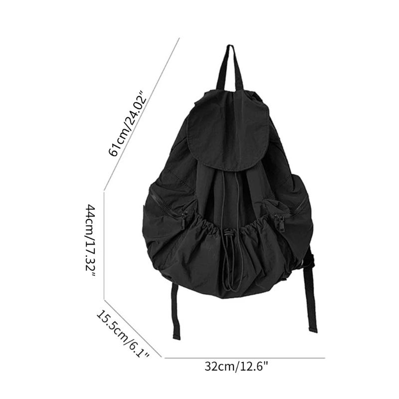 Fashion Schoolbag Large Capacity Bookbags Pleated Drawstring Bags for Teens Girls Women Students Casual Travel Daypack