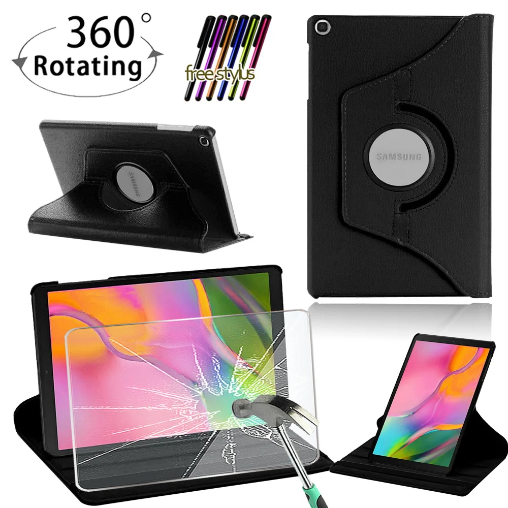 삼성 갤럭시 탭 A8 10.5/탭 A7 10.4/탭 A 10.1/탭 S6 라이트 10.4 안티 폴드 360 회전 타블렛 스탠드 케이스 + 강화 필름