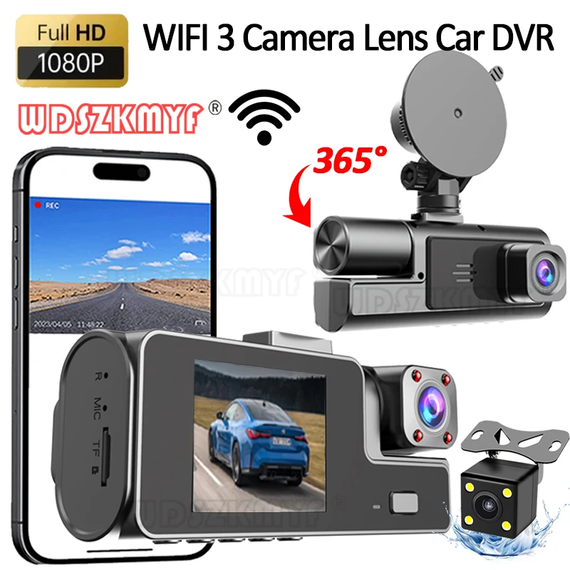차량용 DVR 대시 캠, 3 채널, 1080P, 와이파이 비디오 녹음기, 2 인치 후방 카메라, 블랙박스, 자동차 액세서리