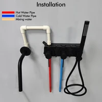 ชุดฝักบัวอาบน้ำแบบฝังผนังพร้อมฝักบัวมือถือแบบพกพา หัวฉีดยาวติดผนัง วาล์วควบคุมแบบติดผนัง 2 หัวจับ ทำจากทองเหลือง 6