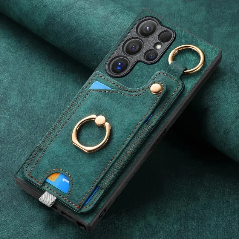 Leather Wallet Phone Case with Ring Holder and Card Slot Cover