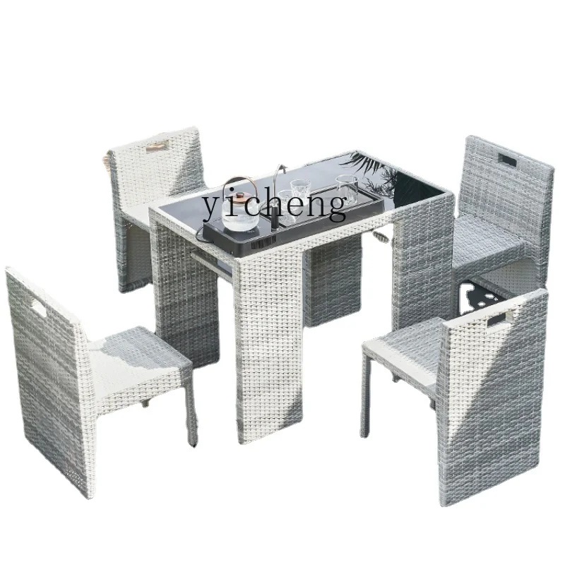 

Tqh Outdoor Desk-Chair Leisure Three-Piece and Five-Piece Set Tea Table Combination Outdoor Courtyard Rattan Chair