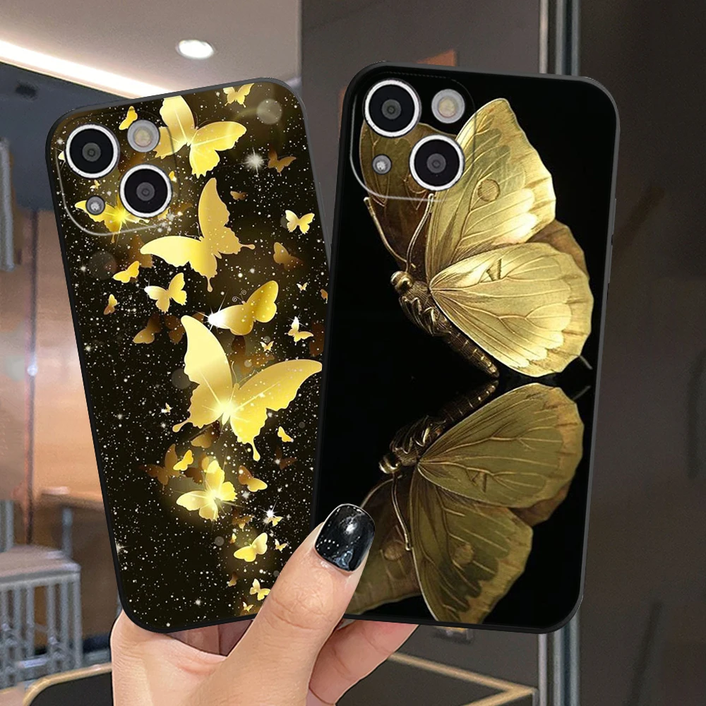 Per Iphone Fashion Sac Gold Flower Butterfly Phone Case Per Iphone 14 11 12 Pro 14 Plus 14 12 Mini 14 13 Pro 7 8 Plus