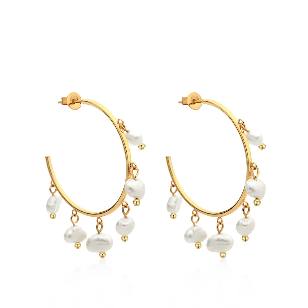 

Женские серьги из нержавеющей стали с натуральным пресноводным жемчугом