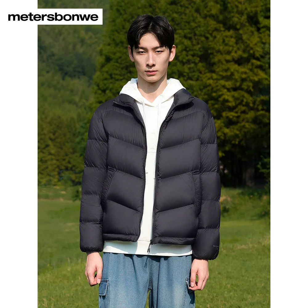 Metersbonwe-Men Women's Stand-up Collar Bread-shaped Jacket Puffer Solid Color Soft Comfort Down Jacket Commuter Daily Winter