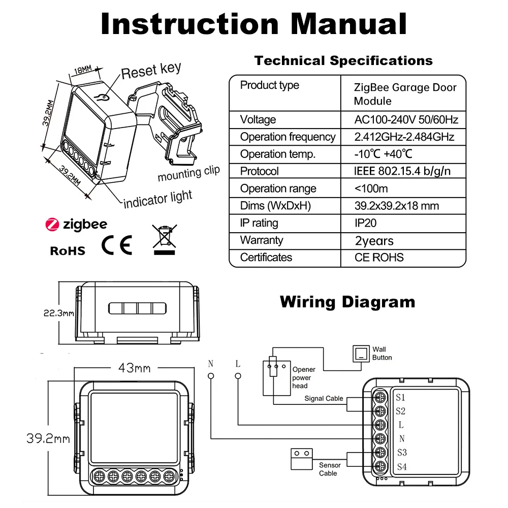 Tuya Zigbee/WiFi Switch Smart Garage Door Opener Controller module Voice Remote Control Work With Alexa Google Home Alice