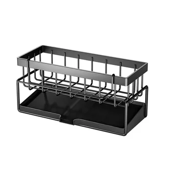 Organizzatore per scolapiatti per lavello da cucina Scaffale per lavello autodrenante in acciaio al carbonio Porta spugna per sapone Portasciugamani per strofinaccio Cestello per filtri 1