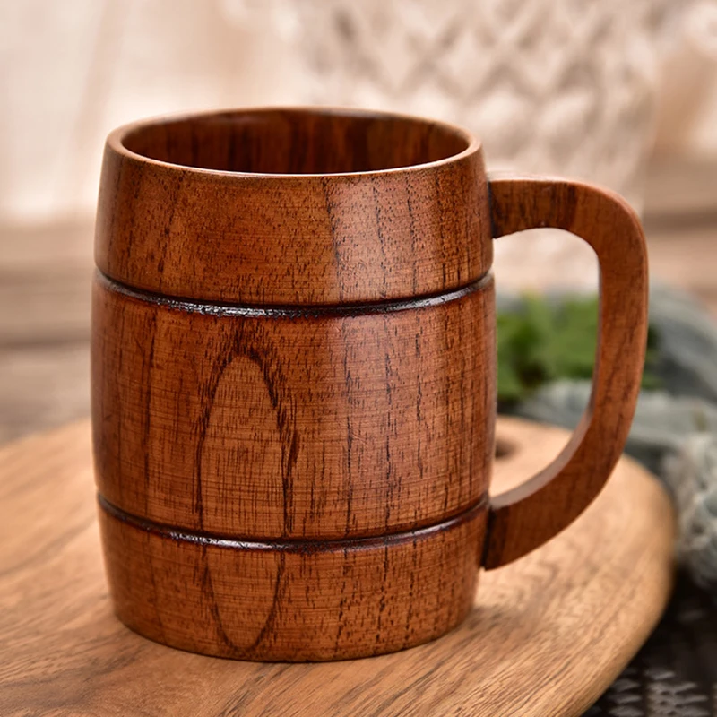 

360ML Wooden Beer Mug Handcraft Wood Mug Tea Coffee Cup Vintage Wooden Barrel Beer Drinking Cup Outdoor Camping Cup Drinkware