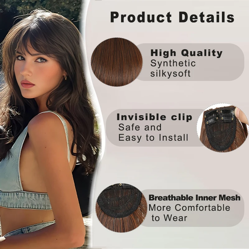 LUPU [Clip on hair bangs] Women's Clip on Headband With Sideburns - Looks Like a Curved Artificial Edge, Suitable for Daily Wear