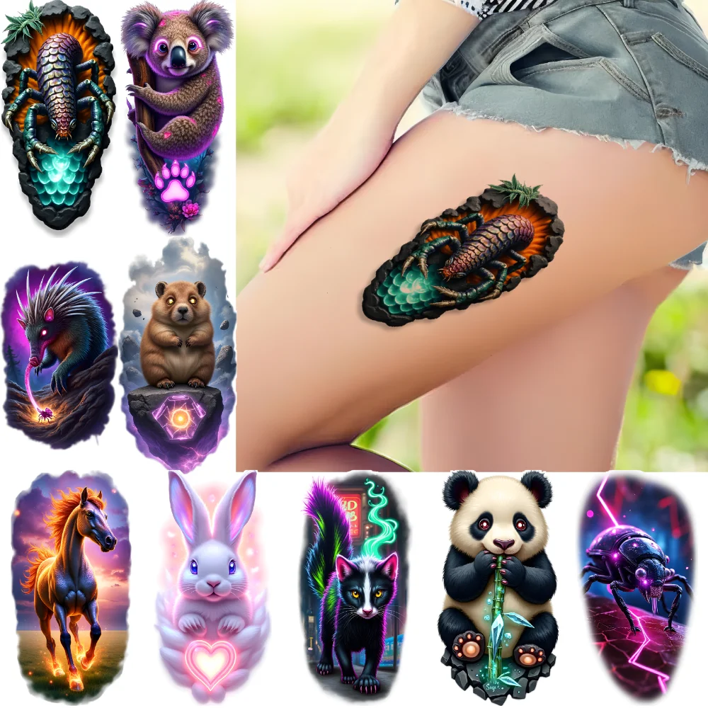 3 stücke Temporäre Tattoo Skorpion Realistische Temporäre Tattoos Wombat Panda Bunte Realismus Pferd Für Erwachsene Arme Oberschenkel – Detail 14