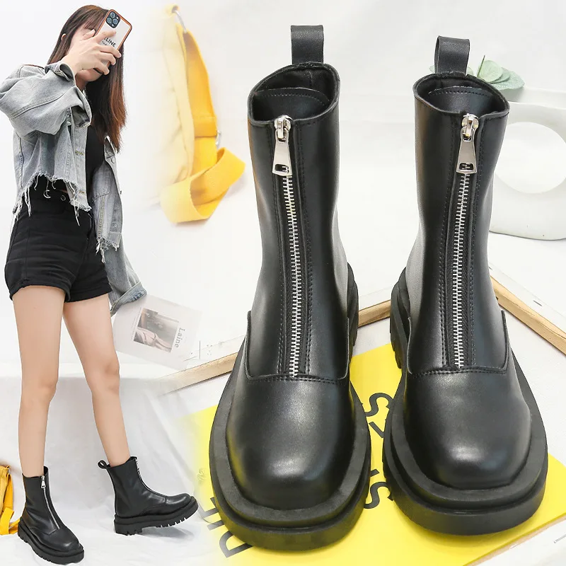 Big Size 42 Platform Ankle Boots For Women Fashion Slip On Thick Bottom Short Boots Autumn Winter Ladies Elegant Mordern Booties