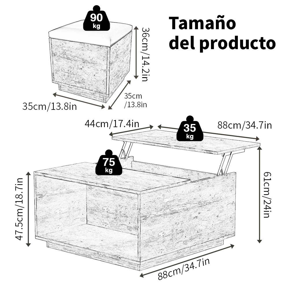 Mesa de Centro Elevable con Almacenamiento, Diseño de Madera, Moderna y Elegante para Sala de Estar, Estilo Rústico, Mueble para el Hogar