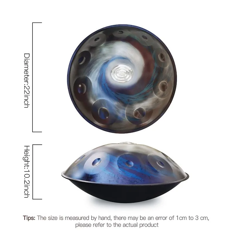 AS TEMAN HANDPAN ，handpan drum instrument in D Minor 10 Notes 22 inches Steel Hand Drum with Soft Hand Pan Bag