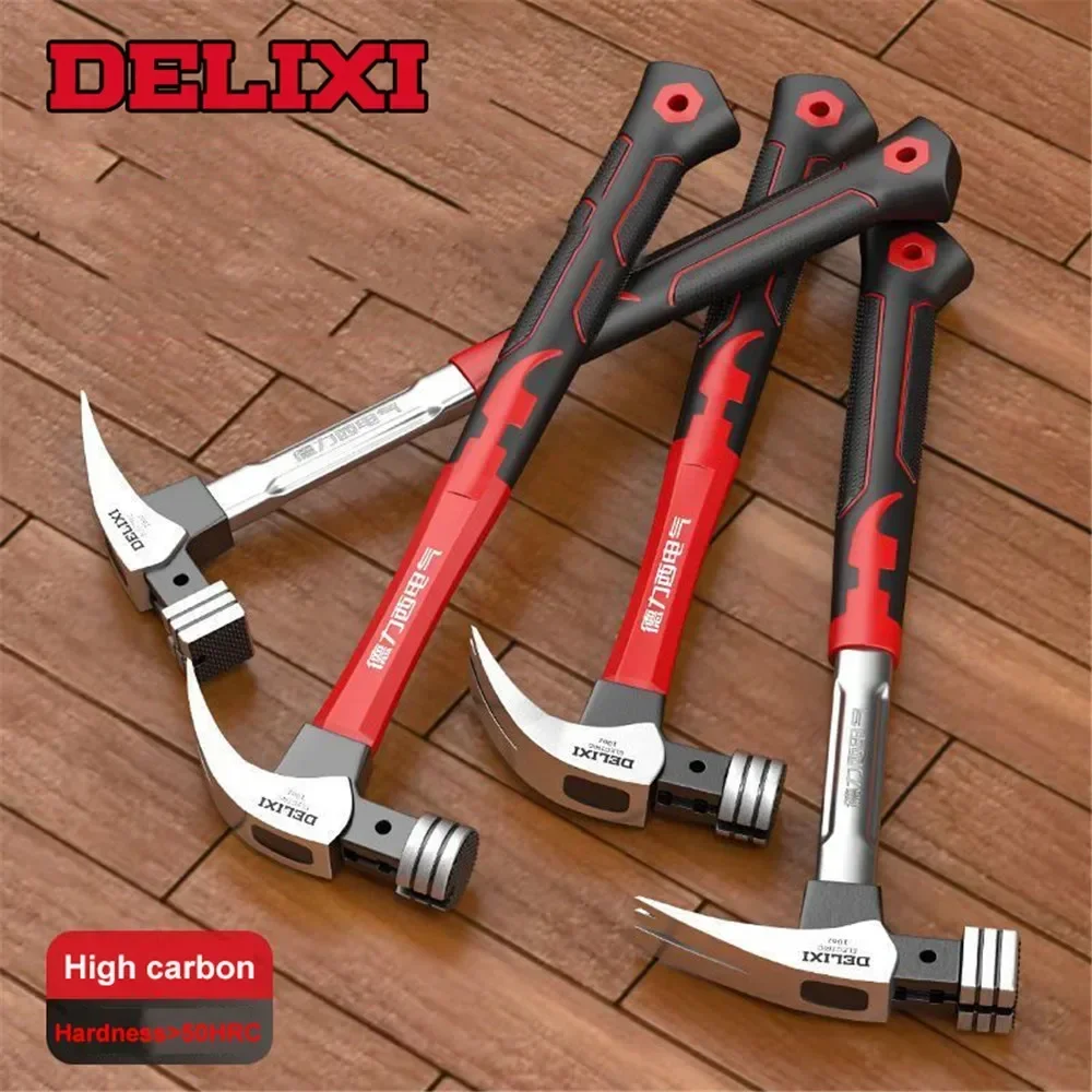 Multifunctional Hammer DELIXI Genuine Fiber Claw High Carbon Steel Hammer Handle Woodworking Nail Pulling and Hammering Tools 2