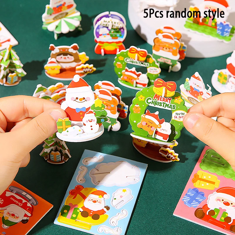 

5PCS 3D Christmas Puzzle Toys Santa Claus Pattern Paper Square Puzzle Baby Early Education Puzzle Toys Cartoon Christmas Gifts